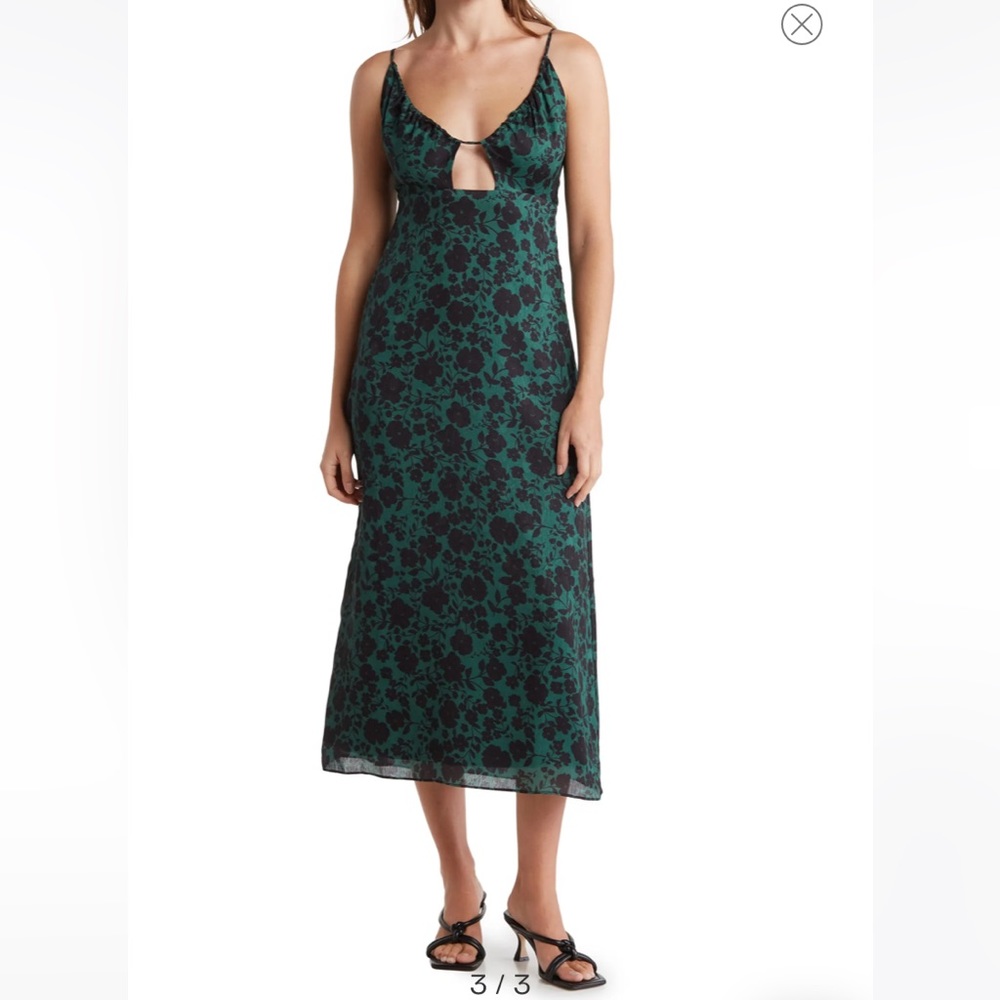 NWT NSR Long MIDI Dress Black And Evergreen Floral Print Strappy Small